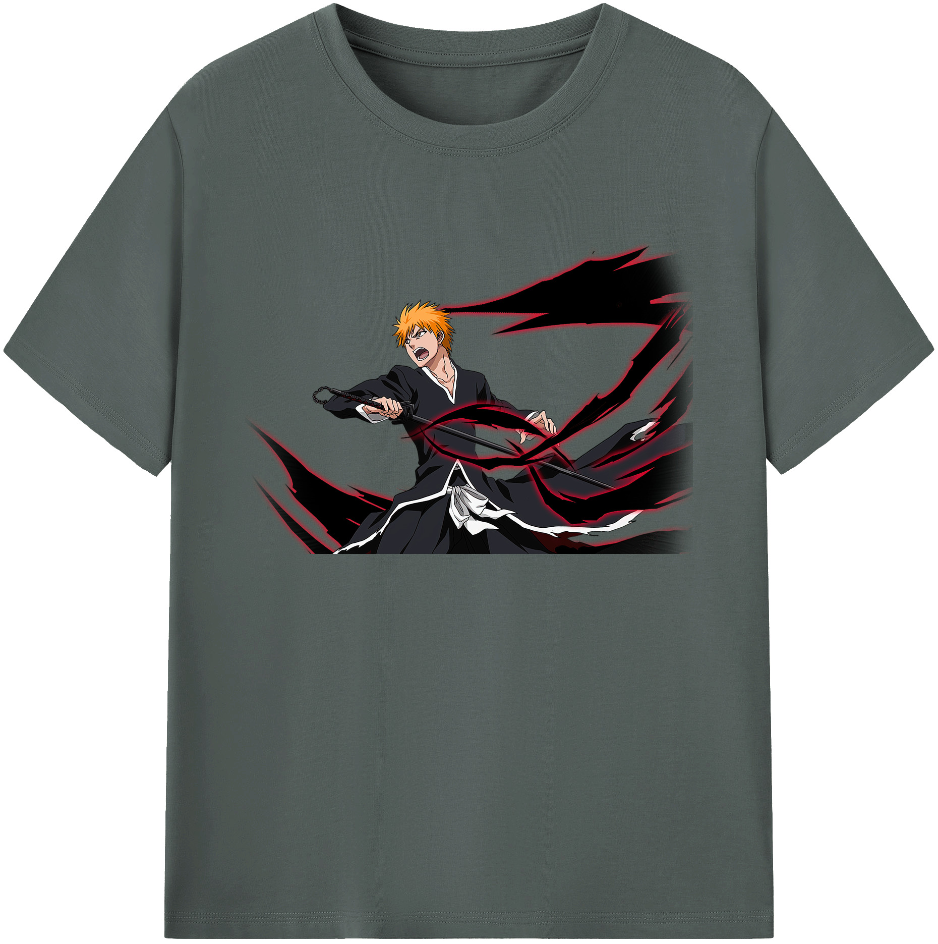 （画像用） ブリーチ 黒崎一護（くろさき いちご）BLEACH Kurosaki Ichigo 綿100％ メンズ半袖Tシャツ｜肌触りやわらか＆通気性